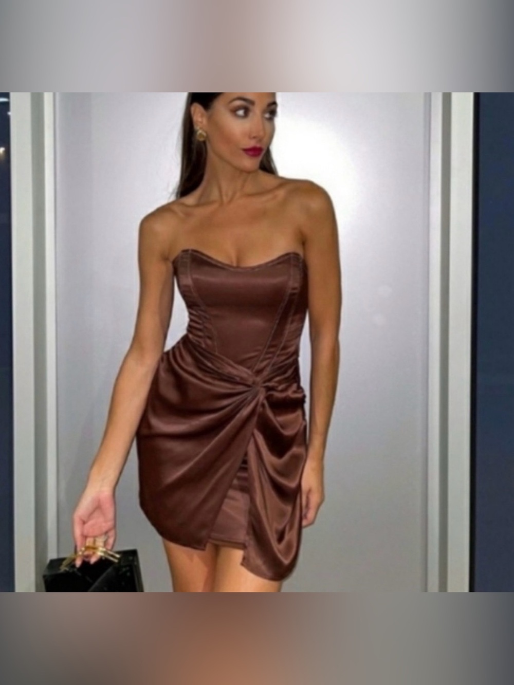 Zara Brown Corset Strapless Satin Mini Dress NWT